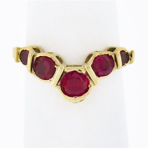 14k Yellow Gold Lab Created Pink Sapphire Ruby Chevron Stackable Band Ring