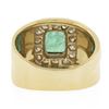 Image 7 : Estate 14k Yellow Gold 1.56 ctw Green Emerald & Channel Set Diamond Wide Band Ri