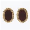 Image 1 : Antique 14K Yellow Gold Oval Bezel Carnelian Repousse Work Frame Button Earrings