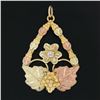 Image 2 : Black Hills 10k Multi Tone Gold Round Diamond Cut Textured Grape Leaf Pendant