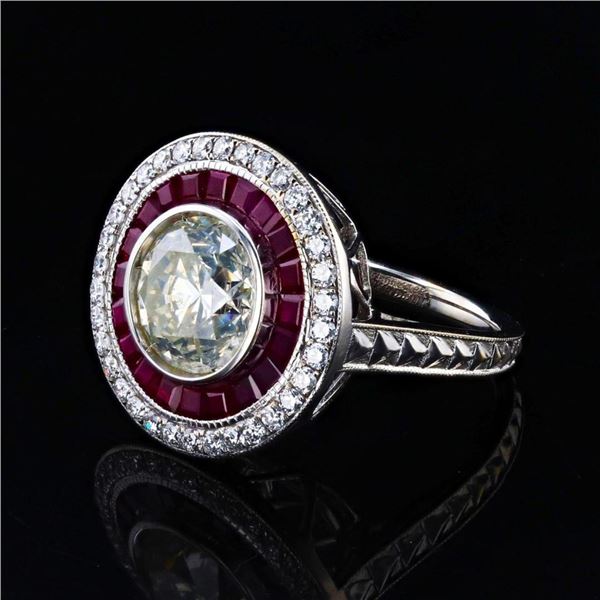 3.18 ctw CENTER Diamond and 1.66 ctw Ruby 18K White Gold Ring (3.64 ctw Diamonds