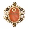 Image 3 : Antique Art Nouveau 10k Gold Carved Coral Cameo w/ Leaf Frame Pin Brooch Pendant