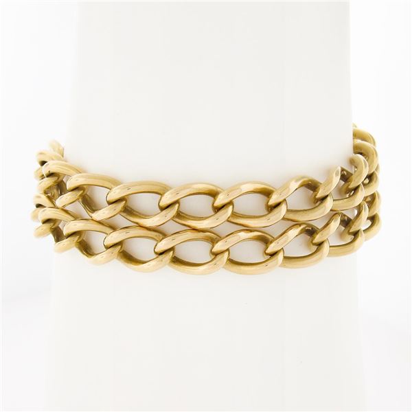 Antique British Victorian 18K Yellow Gold 6.5 Dual Oval Curb Link Chain Bracelet