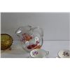 Image 3 : Amber Glass Candy Dish, Glass Pitcher and Silver Wedding Anniversary "Duchess" Gillian Tea Cups with