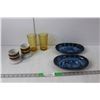 Image 1 : (2) Amber Color Glasses, (2) Ceramic Glasses, (2) Ceramic Trays