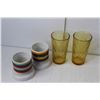 Image 3 : (2) Amber Color Glasses, (2) Ceramic Glasses, (2) Ceramic Trays