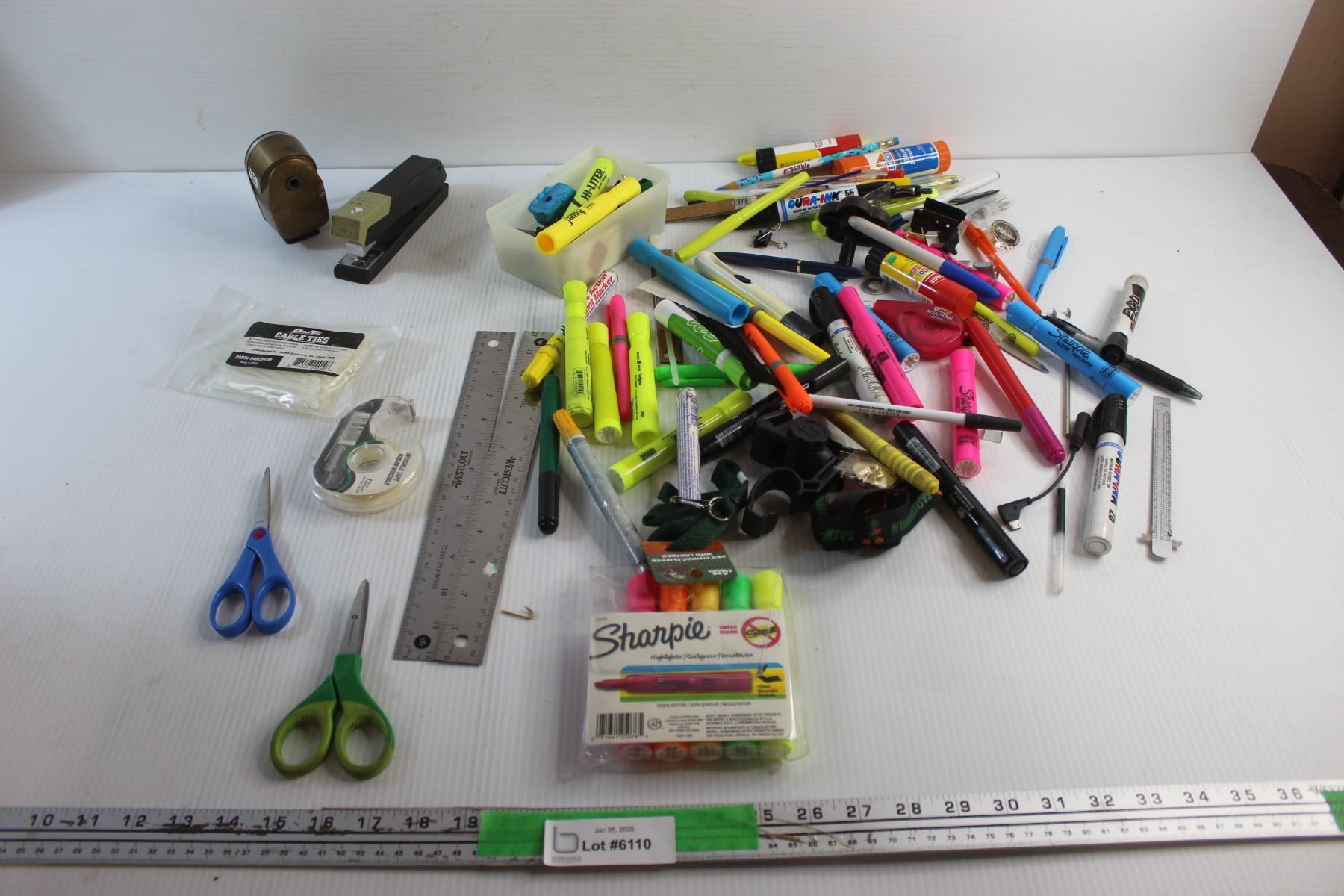 Pencil Sharpener, Rulers, Stapler, Zip Ties, Scissors and Sharpies