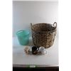 Image 1 : *Large Wicker Basket, Plastic Bucket and (3) Ceramic Mugs
