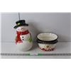 Image 1 : (2) Ceramic Snowman Cookie Jars, Up to 11" Tall, Missing One Lid
