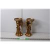 Image 1 : (2) Angel Brass Colored Pillar Candle Holders 8.75" Tall