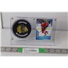 Image 1 : Chicago Blackhawks Hockey Puck & Connor Bedard Oct. 11, 2023 Rookie Moments Card