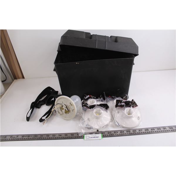 (5) Cooper Light Sockets - (4 NIB), Atwood Power Guard Battery Case 16" x 9" x 10.25"