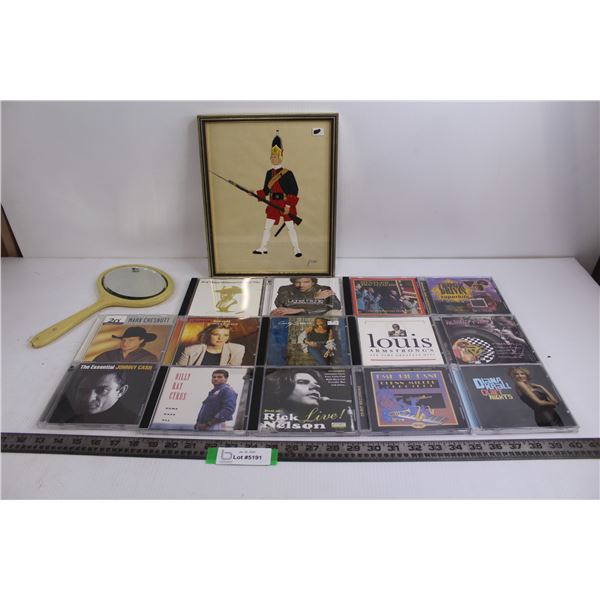 (14) CD Albums (Johnny Cash, Billy Ray Cyrus, Lionel Richie), Framed Vintage Wall Art 12" x 9.5", Vi