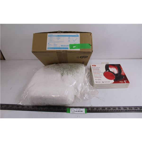 Case of 250 White Beard Covers (NIB), Electra Extra Bass Stereo Headphones (NIB)