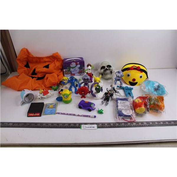 Assorted Kid's Toys (Jack-o-lantern Onesie, Snowman Lunch Kit, Bee Hat, Skull with Eyes that Light-u