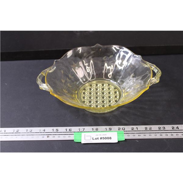 Yellow Depression Glass "Jubilee" Etched Pattern Bowl - 10" Diameter