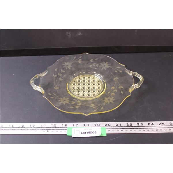 Yellow Depression Glass "Jubilee" Etched Pattern Plate - 10" Diameter