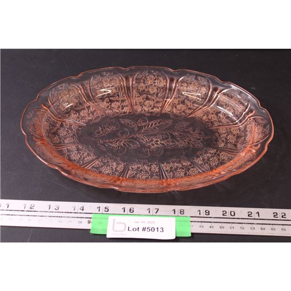 Pink Depression Glass Cherry Blossom Plate - 11" x 8"