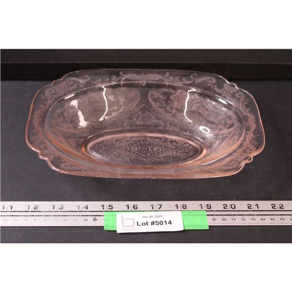 Pink Depression Glass Madrid Serving Bowl - 10" x 7" - Has Small Chip, As Pictured