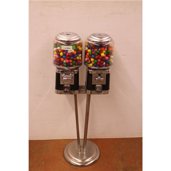 * Beaver Brand Double Gum Ball Machine & Stand - 16" x 40" x 12" - As Is