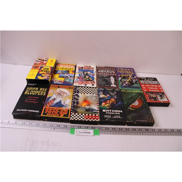 (11) VHS: Hockey, Car Racing, Batman Forever, Godzilla, Football