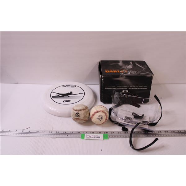 Oakley Hockey Visor, (2) Baseballs. Frisbee