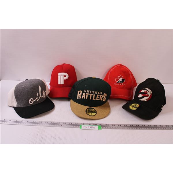 (5) Baseball Hats: Saskatoon Rattlers, Toronto Raptors, Oils, Team Canada, IP