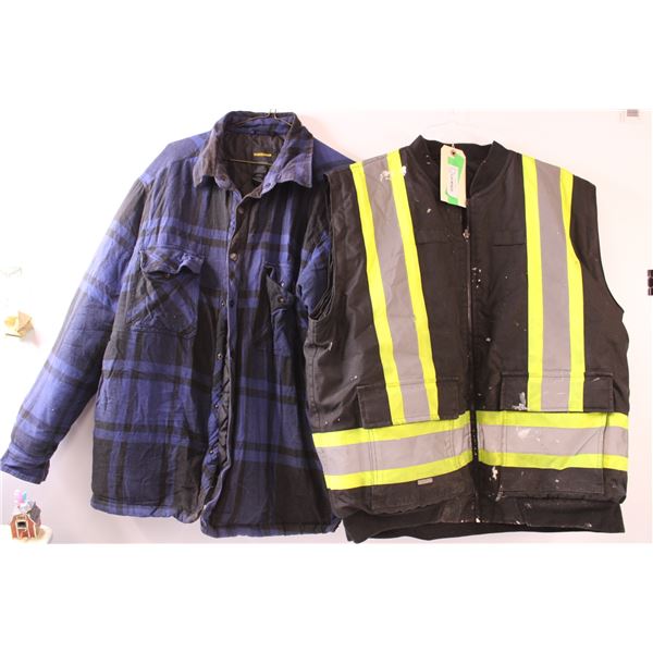High Vis Work Vest - Size XL & Plaid Work Jacket - Size Large