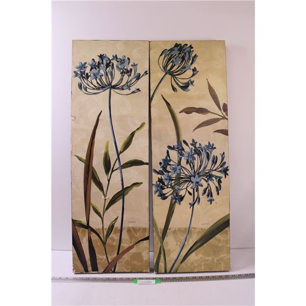 (2) Flower Printed Canva Pictures - Some Wear - 12" x 36" - CANNOT SHIP