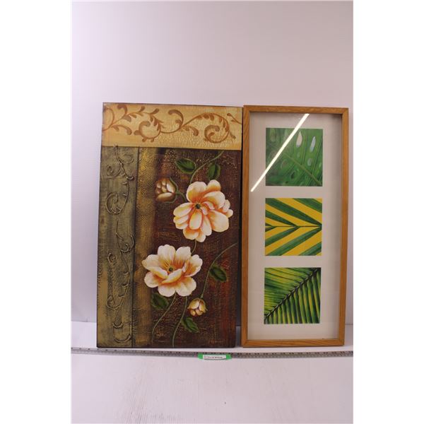 (2) Plant & Floral Print Pictures/Wall Decor - 16" x 28" & 12" x 28"