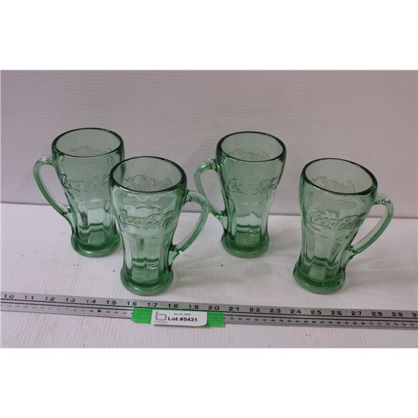 (4) Coca Cola Green Glass Handled Glasses