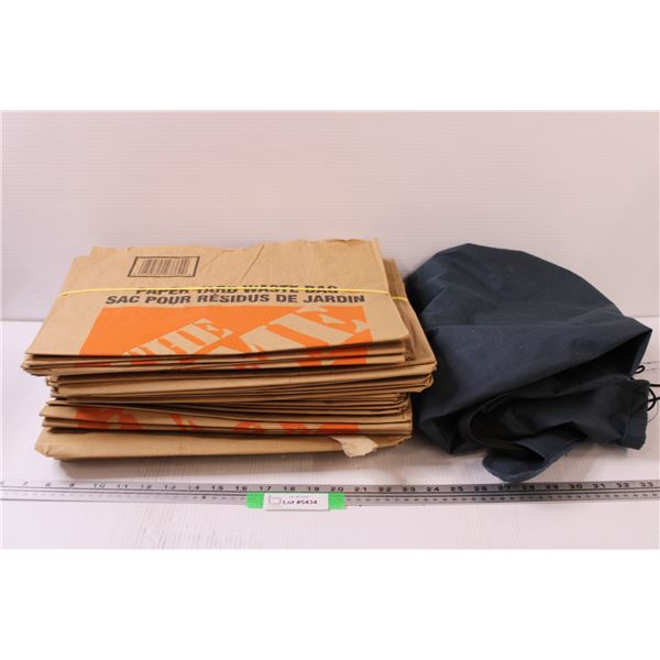 (5) Home Depot Paper Yard Bag Bundles & Blue Outdoor Chair Carrying Bag (No Chair)