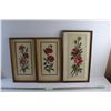 Image 1 : (3) Framed Floral Embroidery Art Wall Hanging Decorations 20'' x 11''