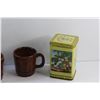 Image 4 : (4) Wooden Barrel Mugs and Choicest Tea Tin Box - Empty