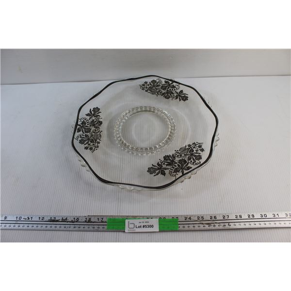 14'' Silver Overlay Glass Platter