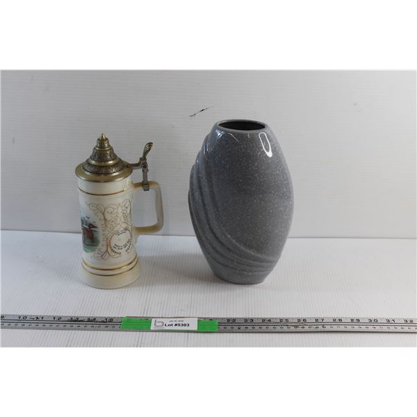 Dove Grey Speckled Vase and Ceramic Beer Stein