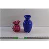 Image 1 : Indigo Murano Style Glass Vase and Pink Glass Water Pitcher