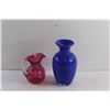 Image 2 : Indigo Murano Style Glass Vase and Pink Glass Water Pitcher
