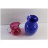 Image 3 : Indigo Murano Style Glass Vase and Pink Glass Water Pitcher