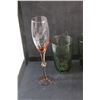 Image 2 : (2) Amber Glass Goblets, (5) Green Glass Cups and Glass Goblet