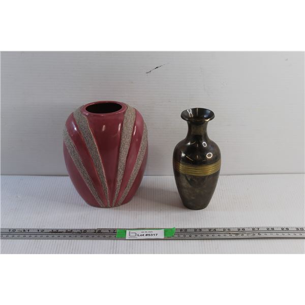Midnight Brass/Silver Vase and Pink Ceramic Vase