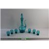 Image 1 : MCM Turquoise Glass Liquor Decanter and (6) Shot Glasses