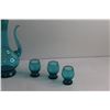 Image 2 : MCM Turquoise Glass Liquor Decanter and (6) Shot Glasses