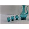 Image 3 : MCM Turquoise Glass Liquor Decanter and (6) Shot Glasses
