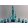 Image 4 : MCM Turquoise Glass Liquor Decanter and (6) Shot Glasses
