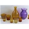 Image 2 : Amber Glass Cups, Mugs, Pitcher and Purple Glass Vase