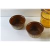 Image 2 : Amber Glass Cookie Jar, Car Bottle, Ceramic Dishes and (2) Ceramic Pie Dishes