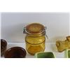 Image 3 : Amber Glass Cookie Jar, Car Bottle, Ceramic Dishes and (2) Ceramic Pie Dishes