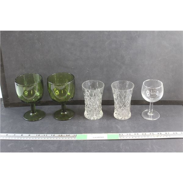 Glass Cups, Goblet and Green Glass Goblets