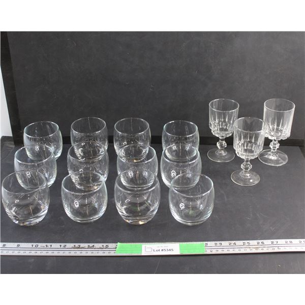 (12) Glass Cups and (3) Glass Goblets